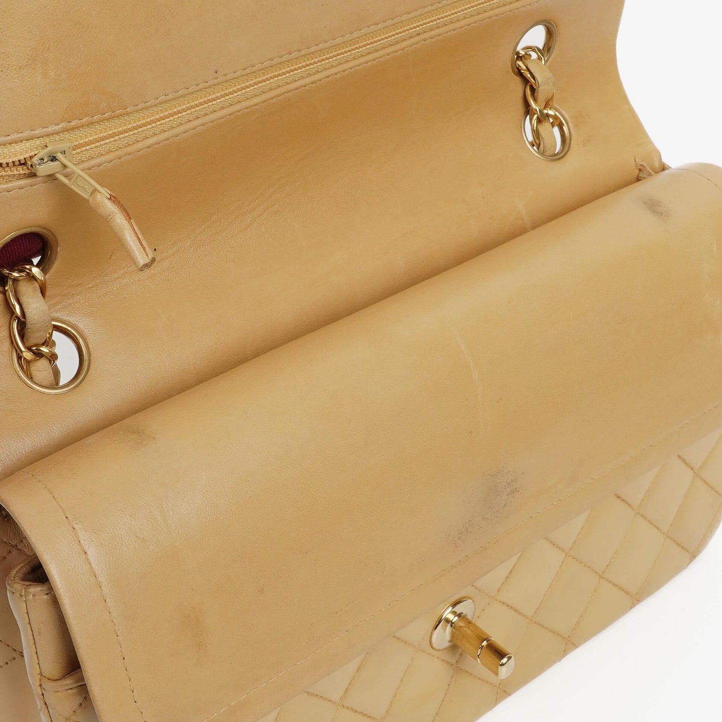 Chanel Medium Classic Double Flap Bag Beige Quilted Lambskin With 24K Gold-Plated Hardware