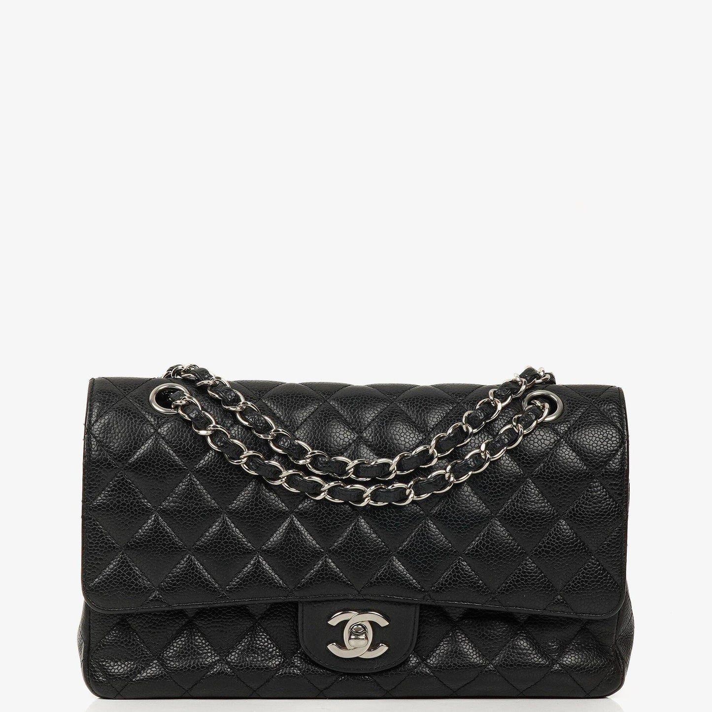 Chanel Medium Classic Double Flap Bag Black Quilted Caviar Leather With Silver-Tone Hardware, 2010-2011