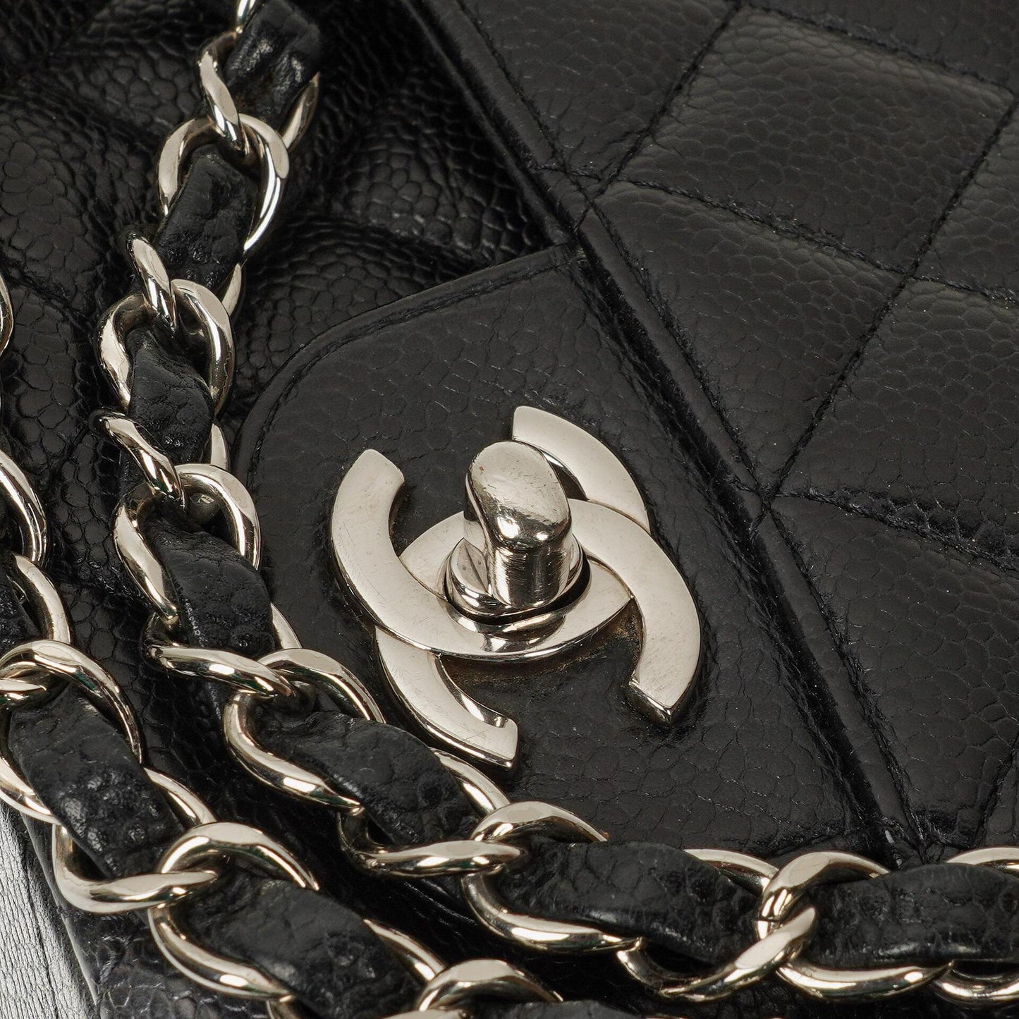 Chanel Medium Classic Double Flap Bag Black Quilted Caviar Leather With Silver-Tone Hardware, 2010-2011