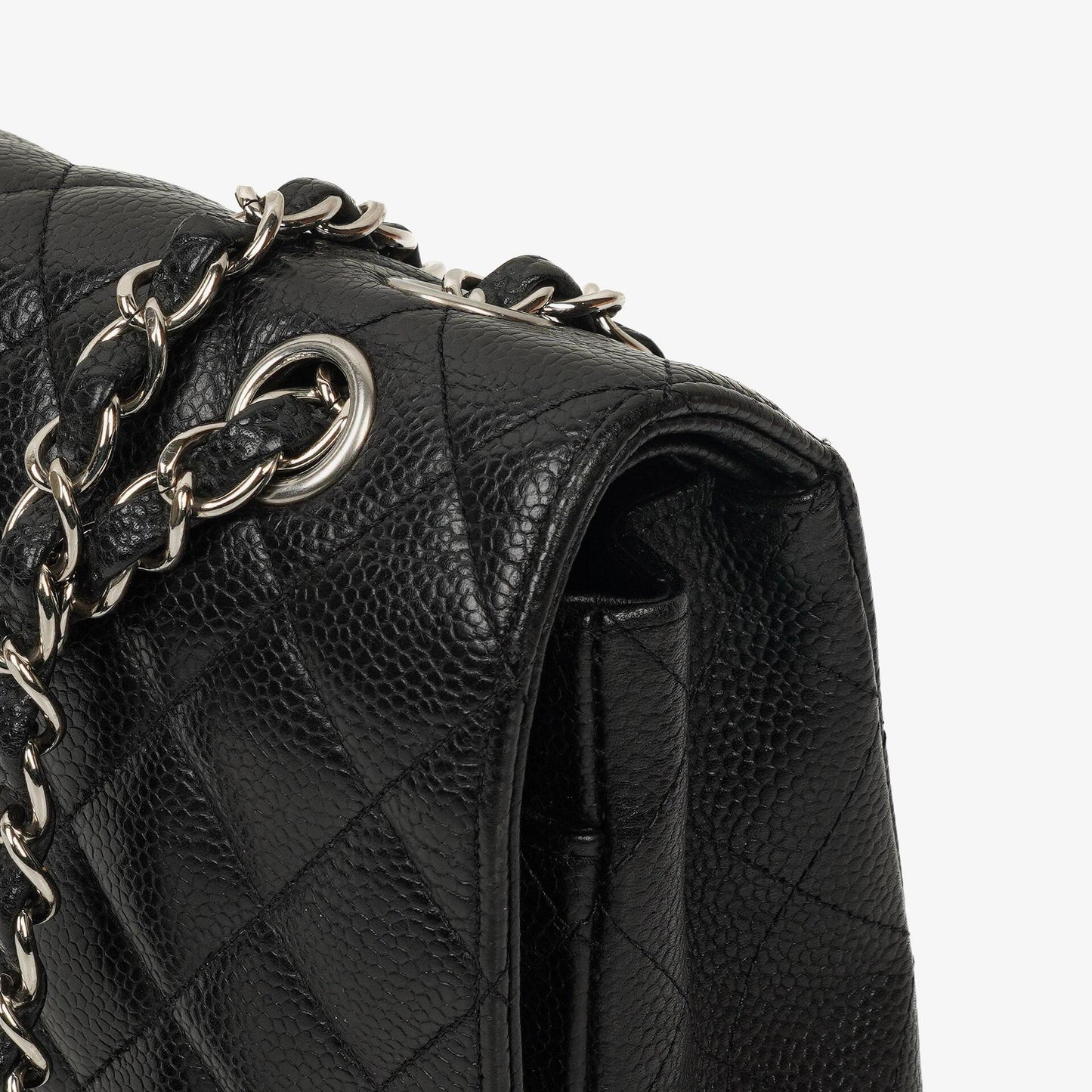 Chanel Medium Classic Double Flap Bag Black Quilted Caviar Leather With Silver-Tone Hardware, 2010-2011
