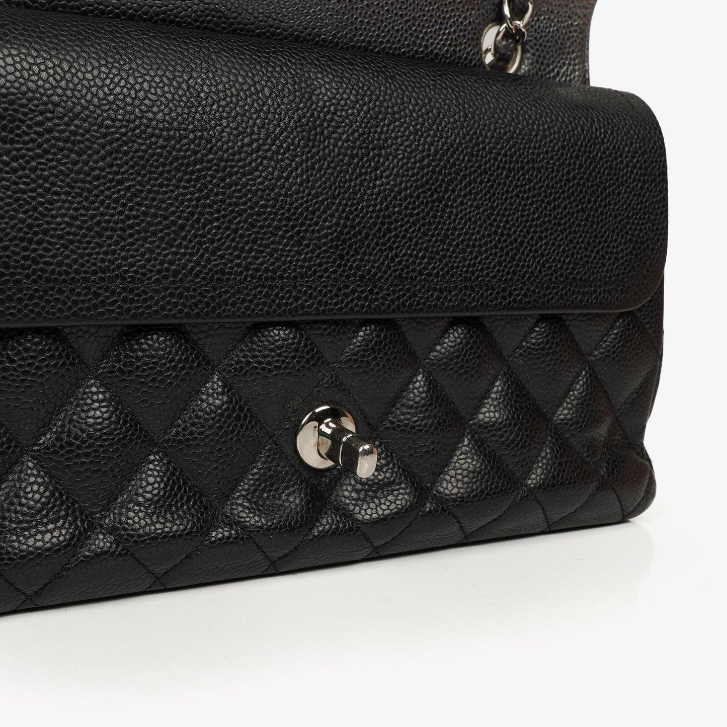 Chanel Medium Classic Double Flap Bag Black Quilted Caviar Leather With Silver-Tone Hardware, 2010-2011