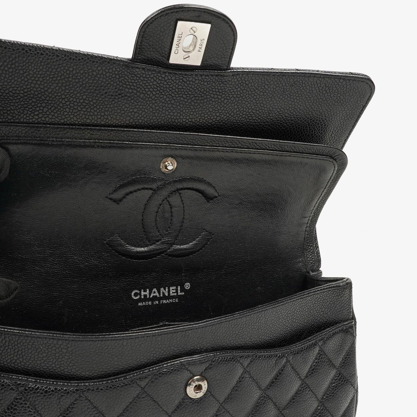 Chanel Medium Classic Double Flap Bag Black Quilted Caviar Leather With Silver-Tone Hardware, 2010-2011