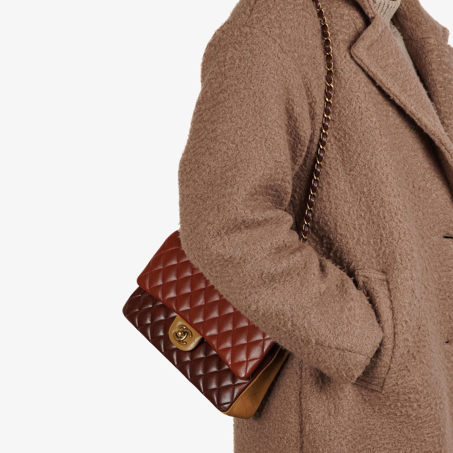 Chanel Medium Classic Double Flap Bag Brown Multicolor Quilted Lambskin With Aged Gold-Tone Hardware