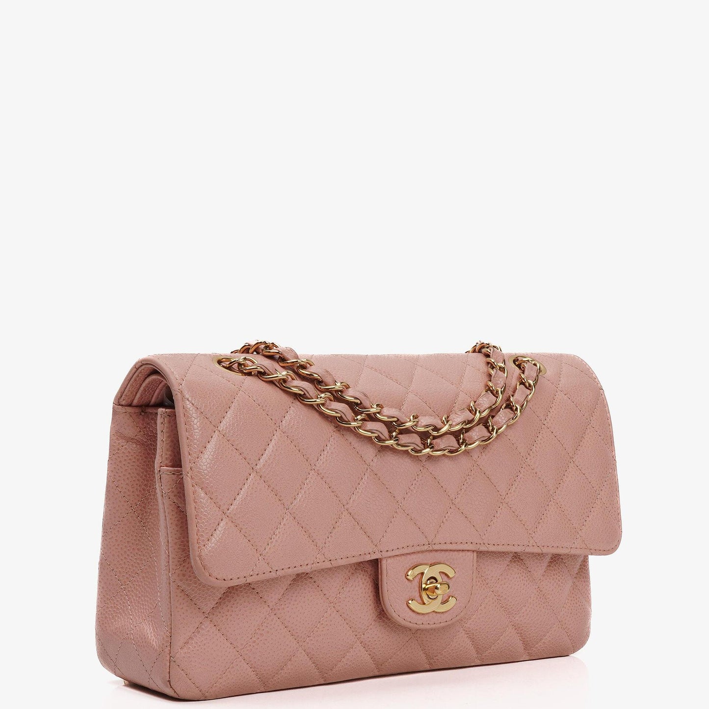 Chanel Medium Classic Double Flap Bag Pink Quilted Caviar Leather With 24K Gold-Plated Hardware
