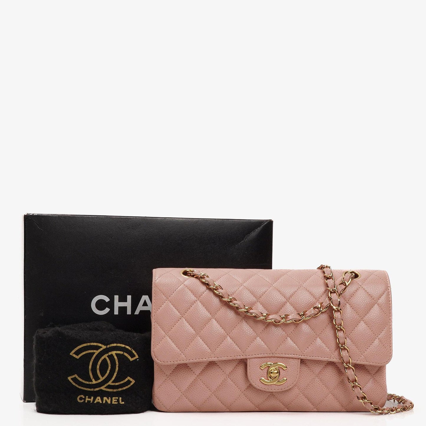 Chanel Medium Classic Double Flap Bag Pink Quilted Caviar Leather With 24K Gold-Plated Hardware