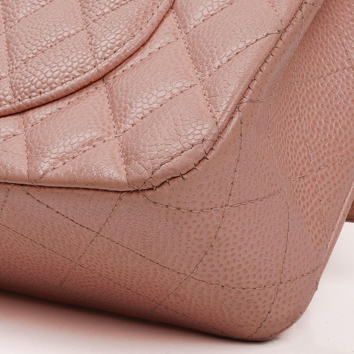 Chanel Medium Classic Double Flap Bag Pink Quilted Caviar Leather With 24K Gold-Plated Hardware