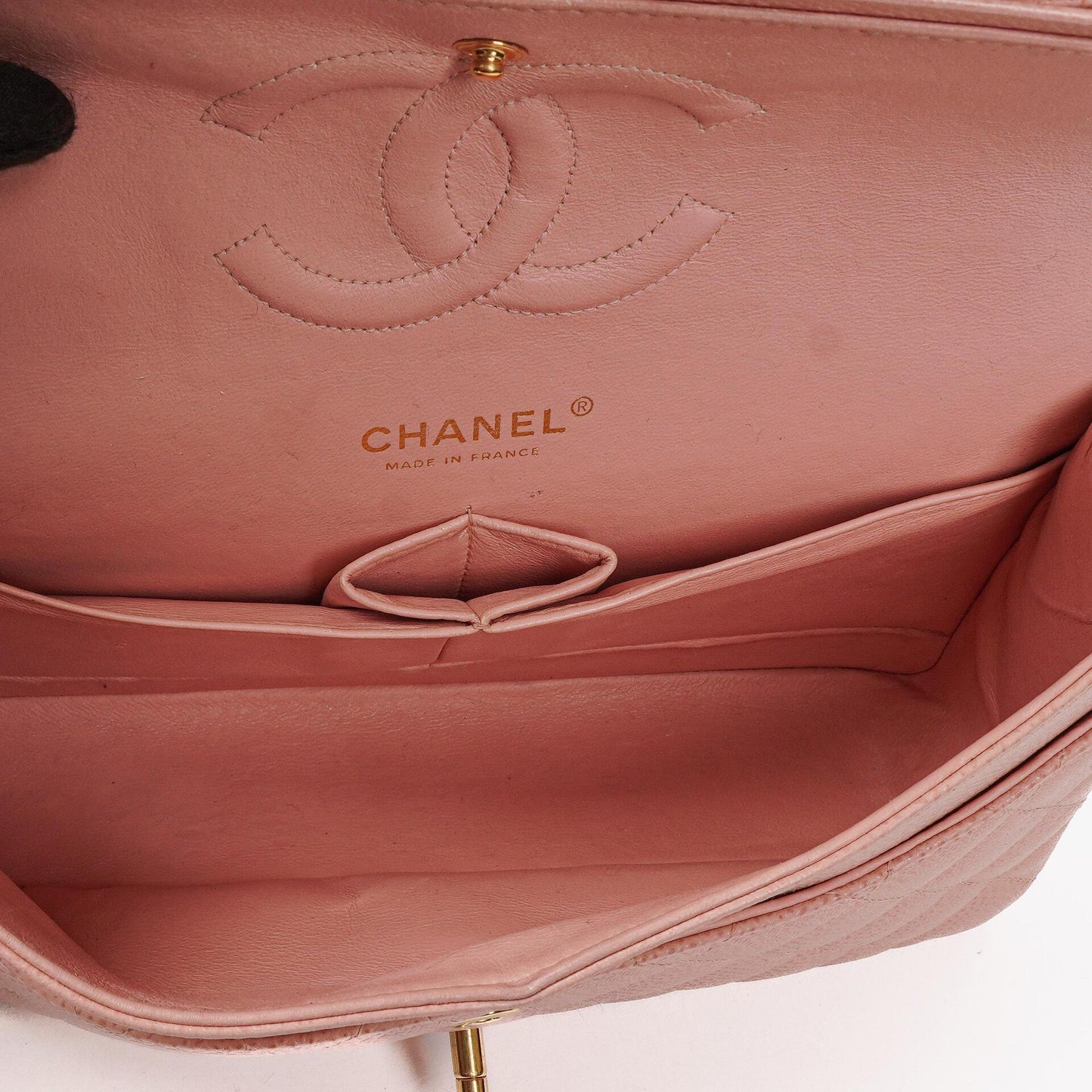 Chanel Medium Classic Double Flap Bag Pink Quilted Caviar Leather With 24K Gold-Plated Hardware
