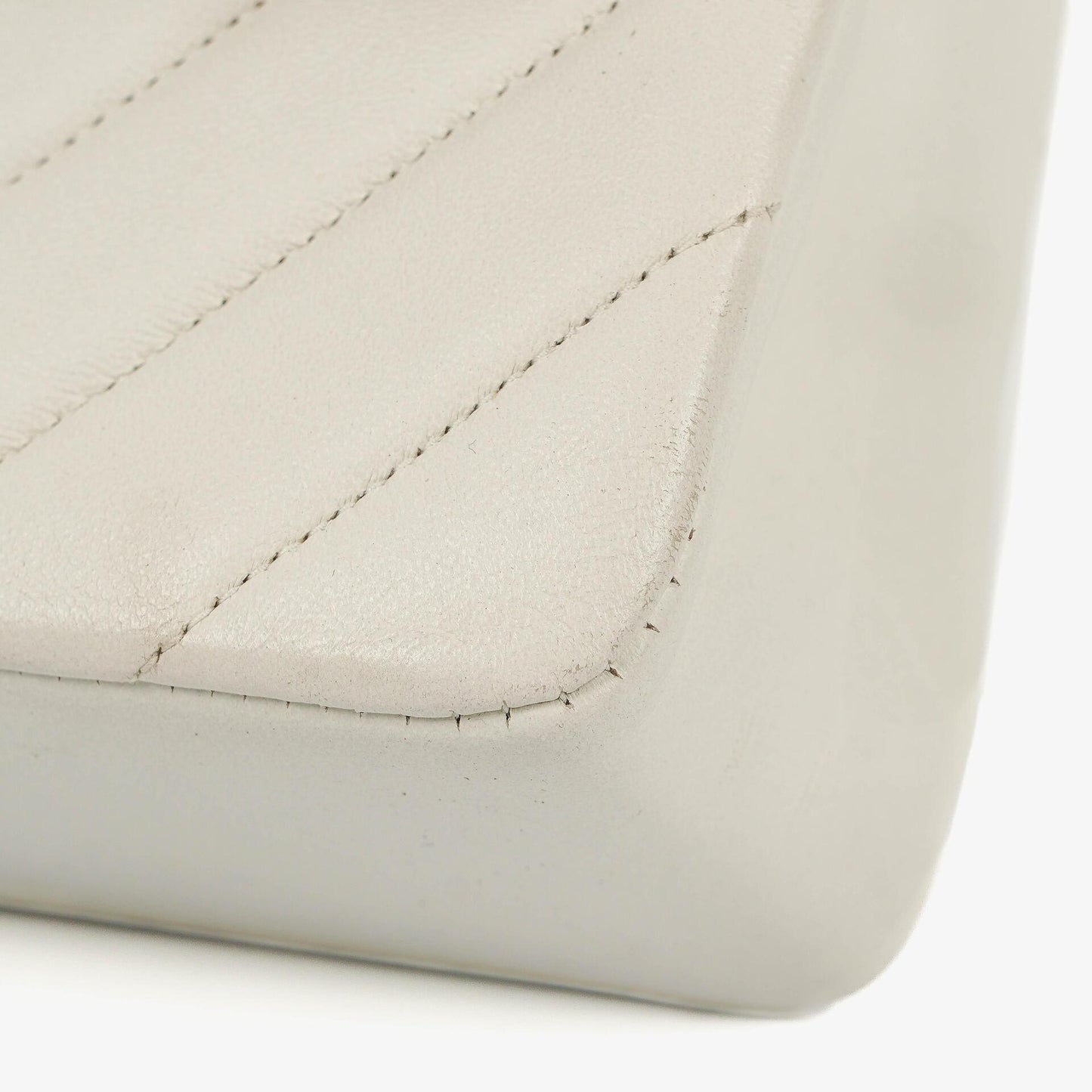 Chanel Medium Classic Double Flap Bag White Chevron Quilted Lambskin 24K Gold-Plated Hardware