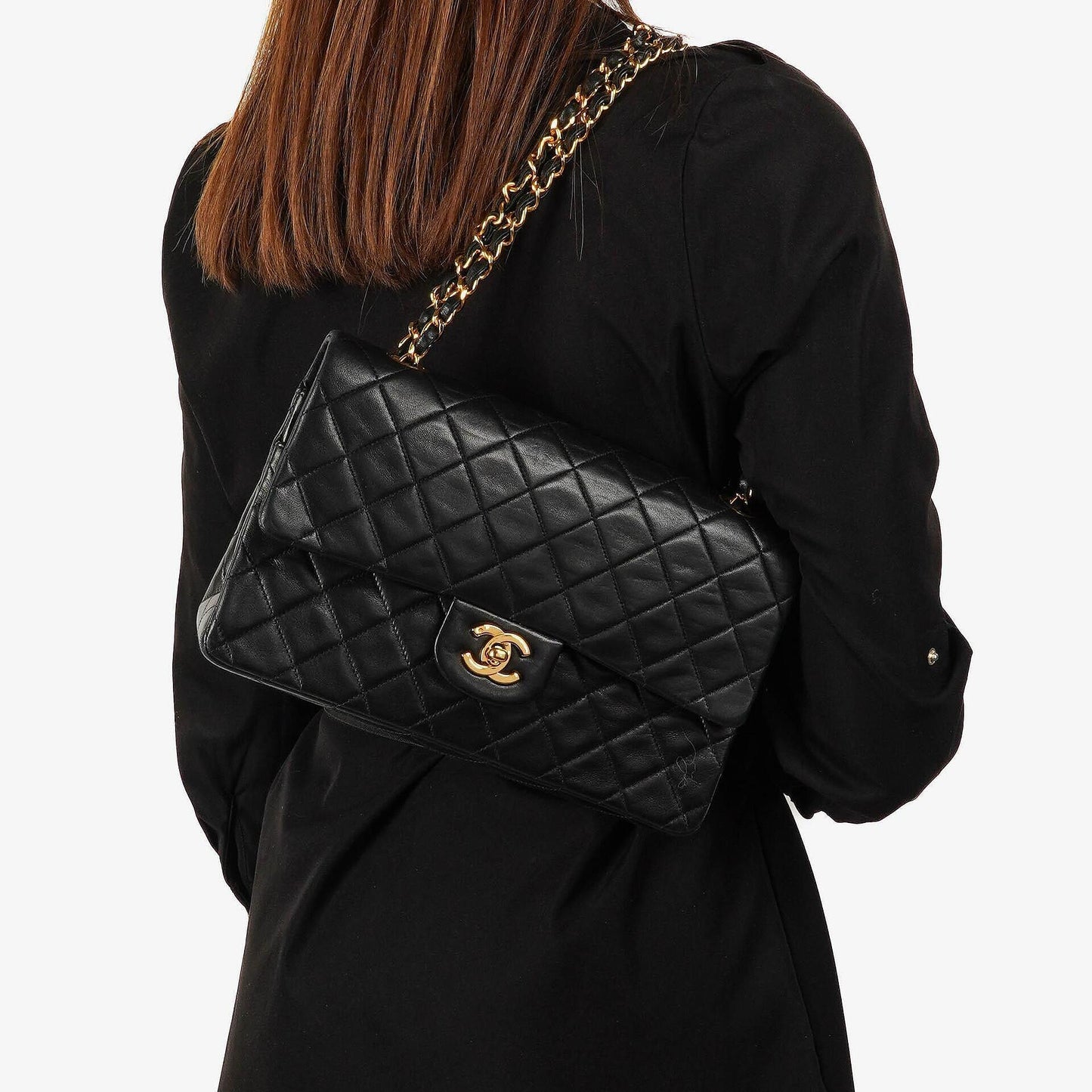 Chanel Medium Classic Lambskin Double Flap Bag With 24K Gold-Plated Hardware