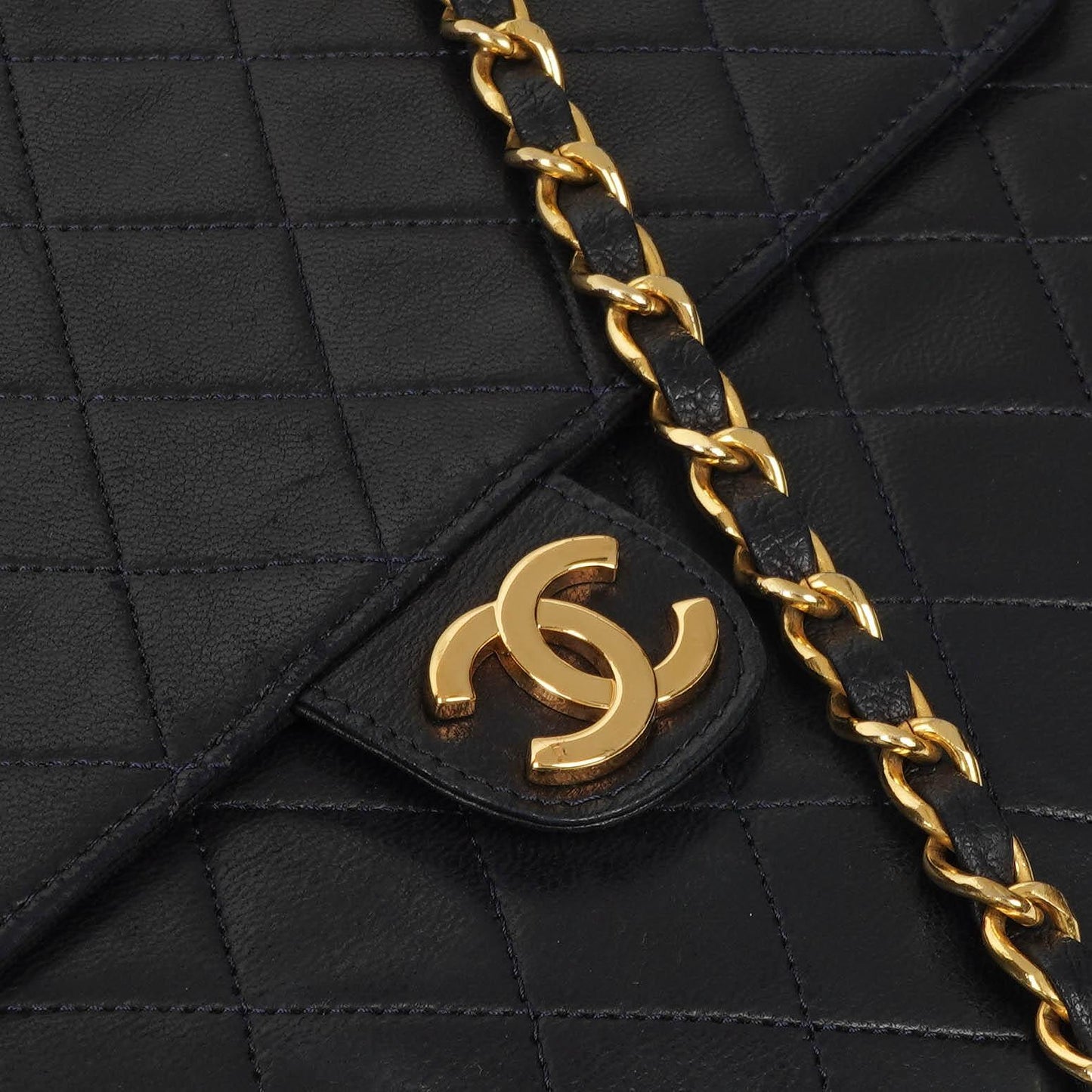 Chanel Medium Classic Navy Quilted Lambskin Single Flap Bag With 24K Gold-Plated Hardware