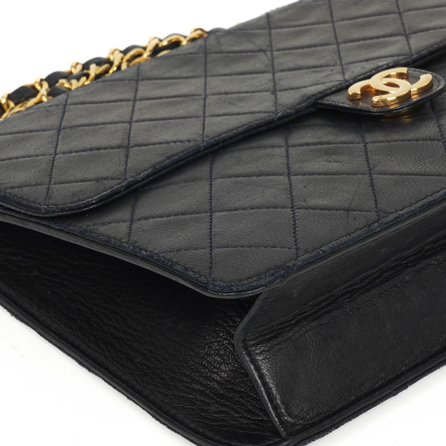 Chanel Medium Classic Navy Quilted Lambskin Single Flap Bag With 24K Gold-Plated Hardware