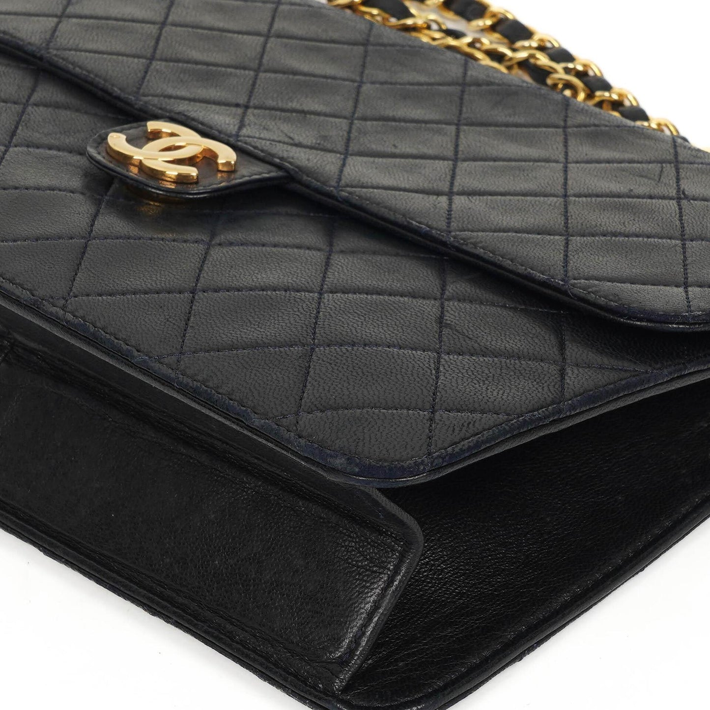 Chanel Medium Classic Navy Quilted Lambskin Single Flap Bag With 24K Gold-Plated Hardware