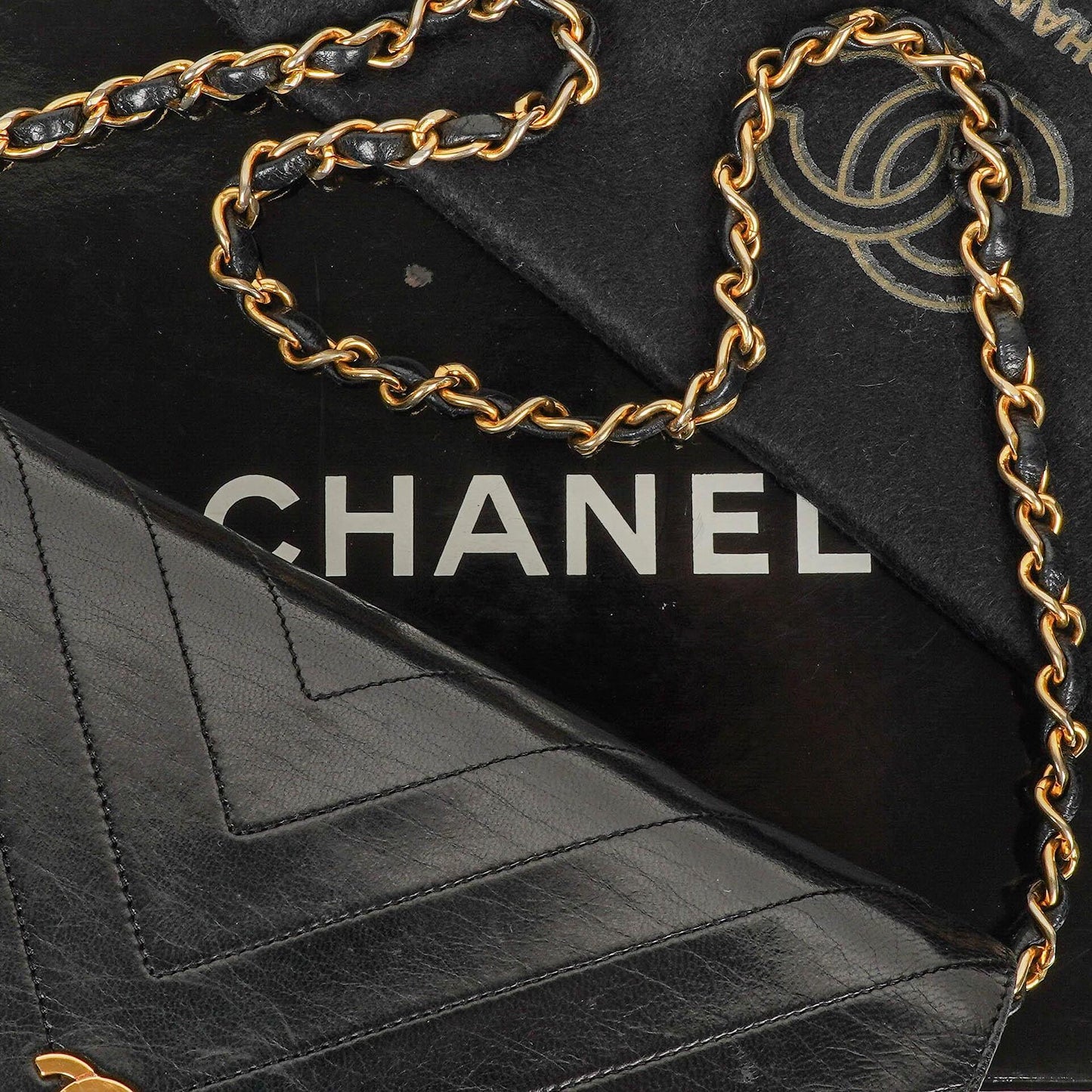 Chanel Medium Classic Single Flap Bag Black Chevron Quilted Lambskin 24K Gold-Plated Hardware