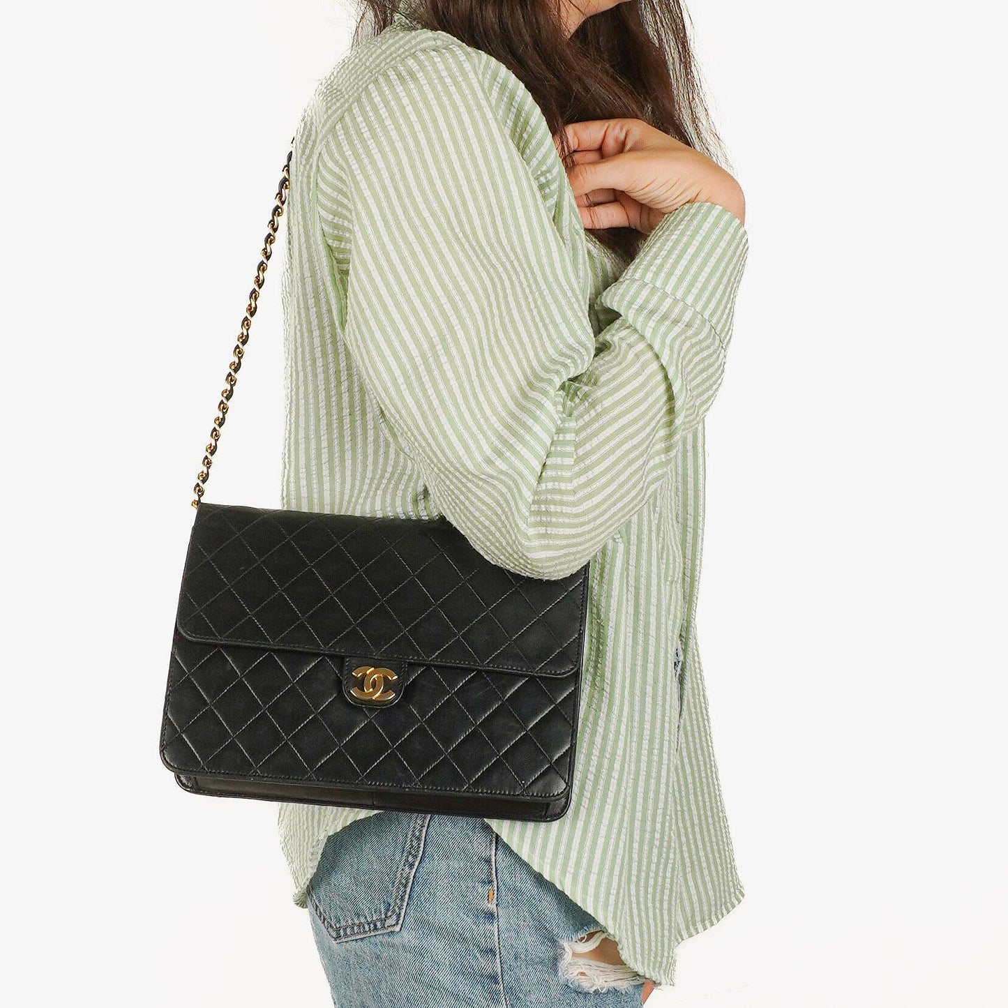 Chanel Medium Classic Single Flap Bag Black Quilted Lambskin With Gold-Toned Hardware