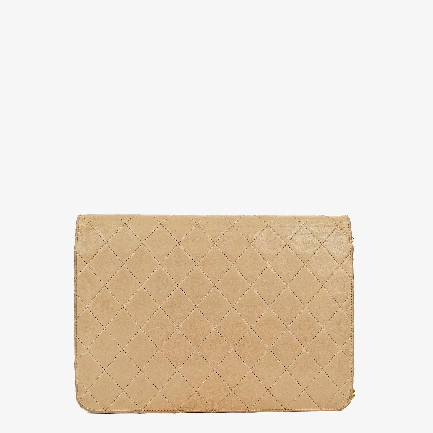 Chanel Medium Classic Single Flap Bag In Beige Quilted Lambskin With 24K Gold-Plated Hardware