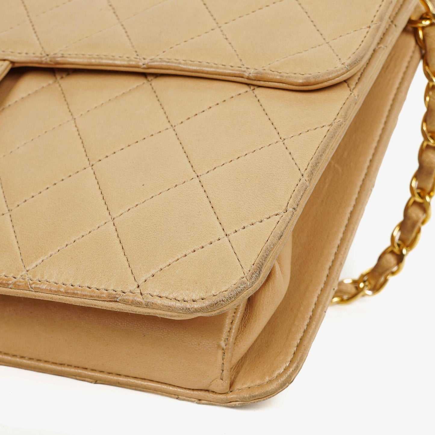 Chanel Medium Classic Single Flap Bag In Beige Quilted Lambskin With 24K Gold-Plated Hardware