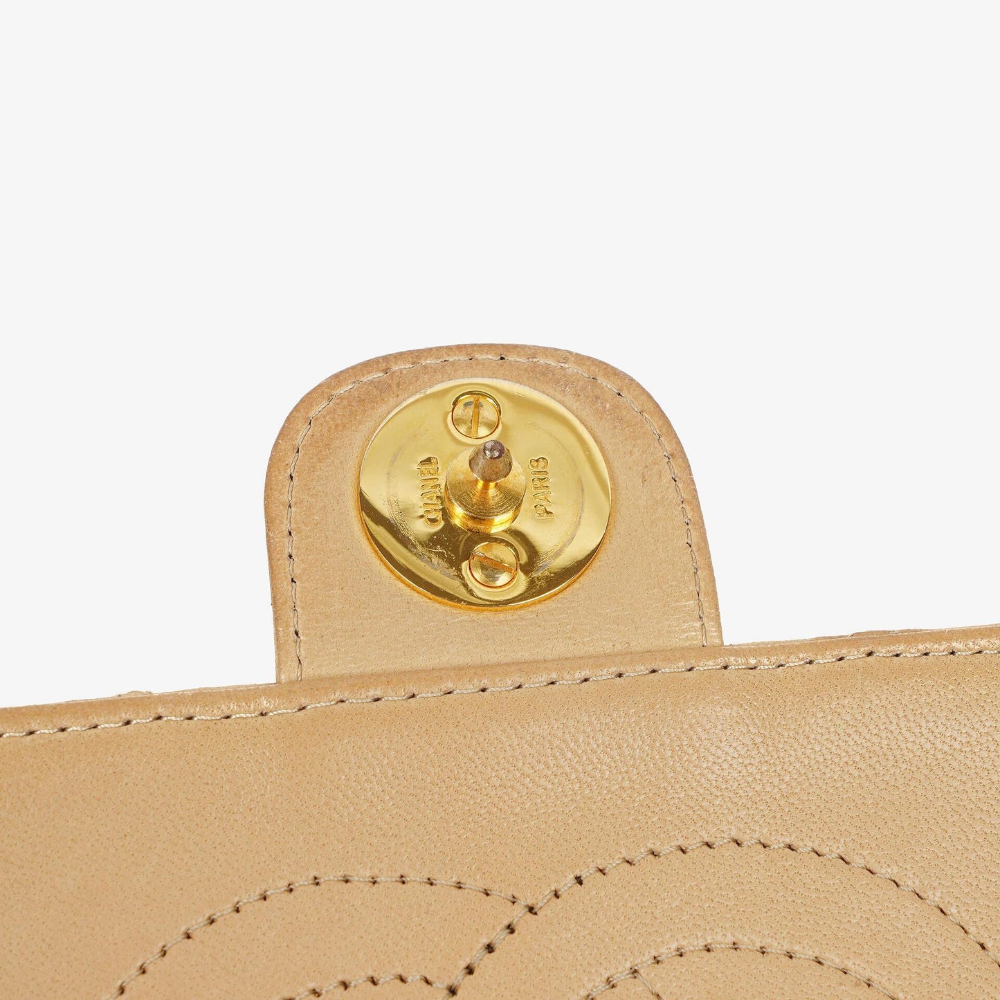 Chanel Medium Classic Single Flap Bag In Beige Quilted Lambskin With 24K Gold-Plated Hardware