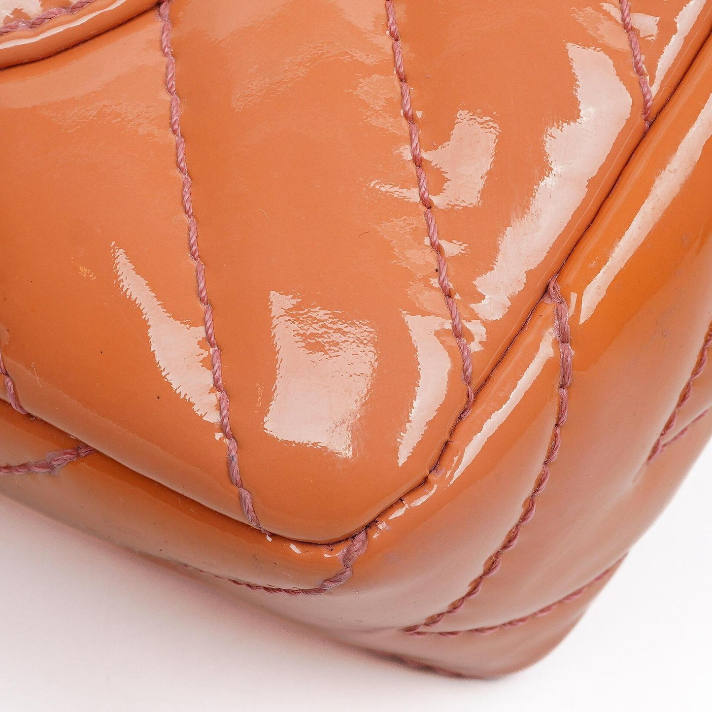 Chanel Medium Classic Single Flap Bag Orange Chevron Quilted Patent Leather Silver-Tone Hardware