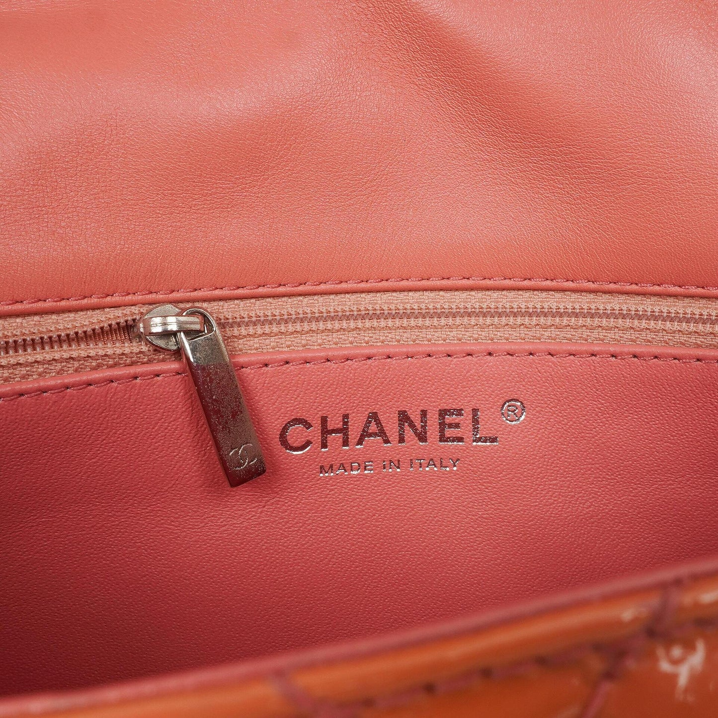 Chanel Medium Classic Single Flap Bag Orange Chevron Quilted Patent Leather Silver-Tone Hardware