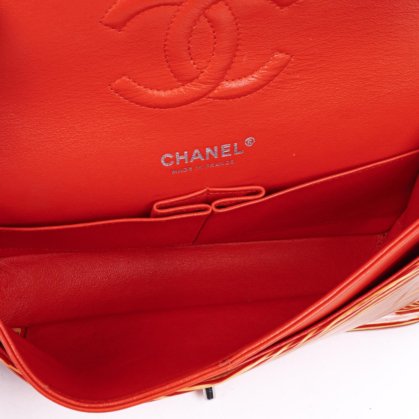 Chanel Classic Striped Patent Leather Medium Double Flap Bag, 2014