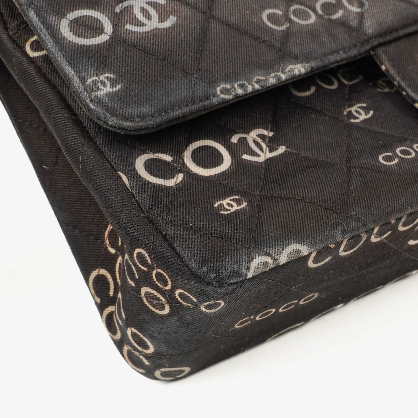 Chanel Medium Coco Black White Printed Quilted Canvas Double Flap Bag