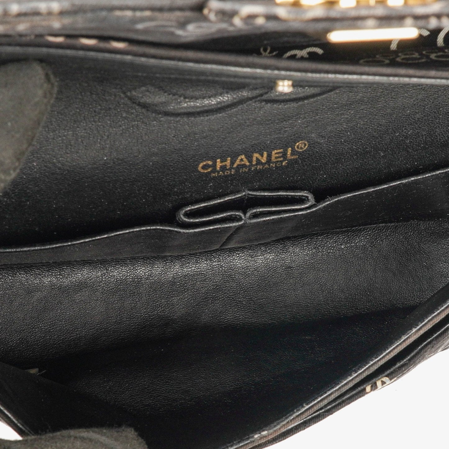 Chanel Medium Coco Black White Printed Quilted Canvas Double Flap Bag