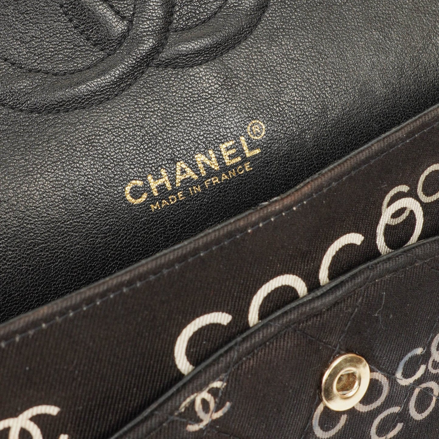 Chanel Medium Coco Black White Printed Quilted Canvas Double Flap Bag