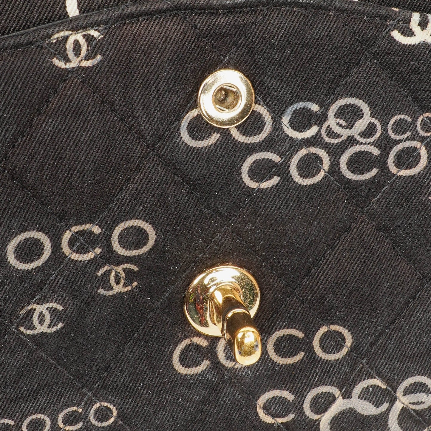 Chanel Medium Coco Black White Printed Quilted Canvas Double Flap Bag