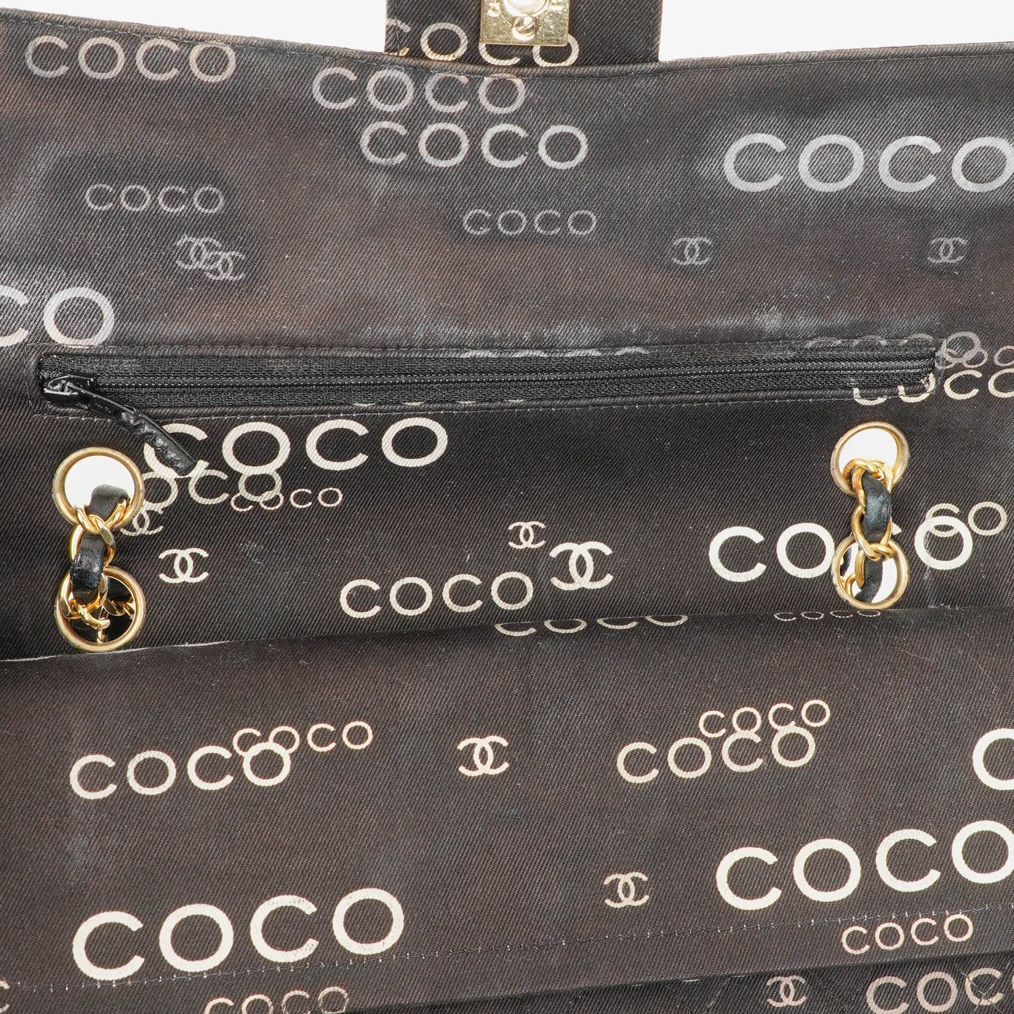 Chanel Medium Coco Black White Printed Quilted Canvas Double Flap Bag