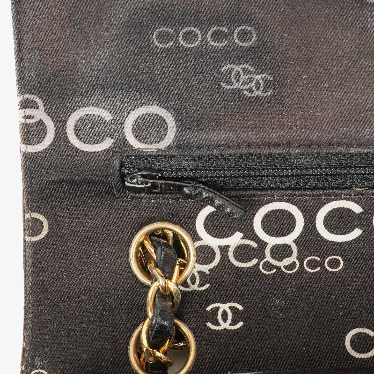 Chanel Medium Coco Black White Printed Quilted Canvas Double Flap Bag
