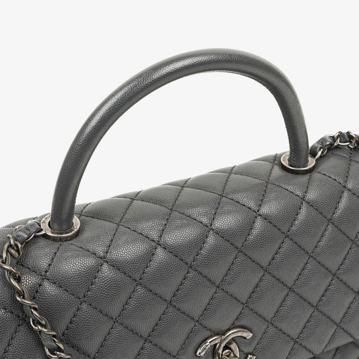 Chanel Medium Coco Handle Grey Quilted Caviar Leather Handle Bag