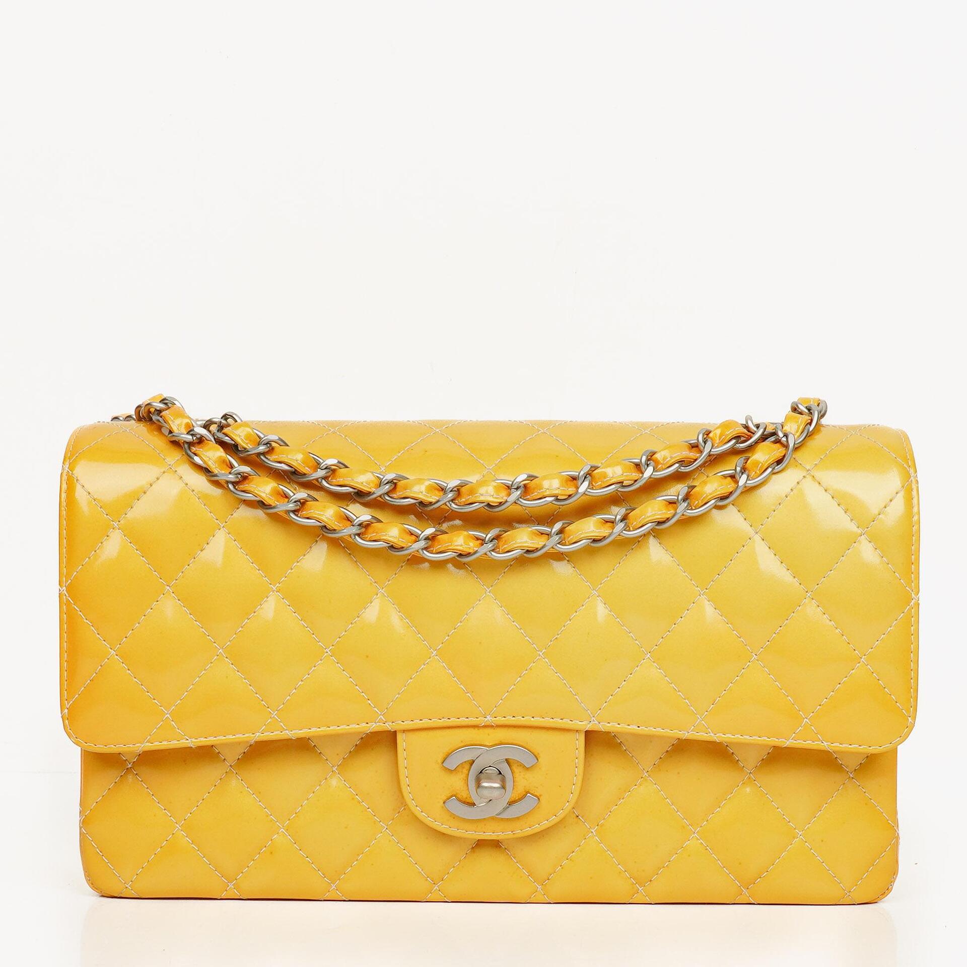 Chanel Medium Double Flap Bag Quilted Patent Leather With Silver-Tone Hardware