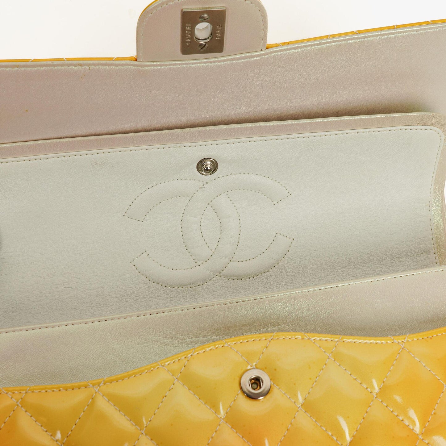 Chanel Medium Double Flap Bag Quilted Patent Leather With Silver-Tone Hardware