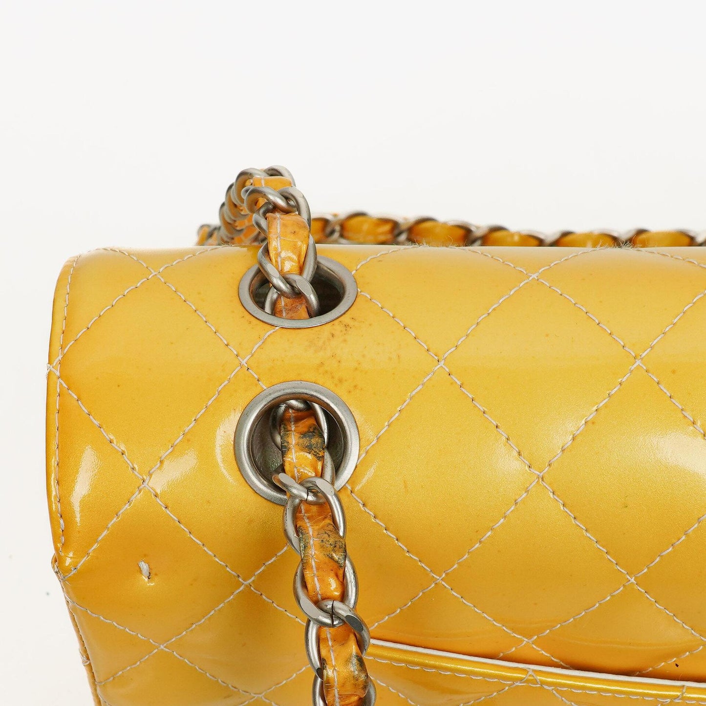 Chanel Medium Double Flap Bag Quilted Patent Leather With Silver-Tone Hardware