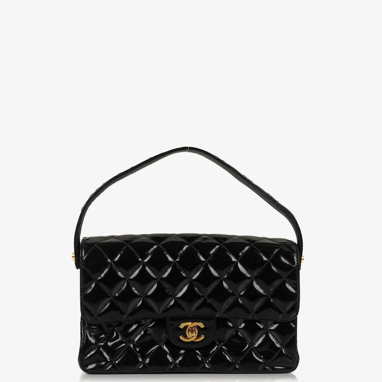 Chanel Medium Double Sided Flap Bag Black Quilted Patent Leather 24K Gold-Plated Hardware