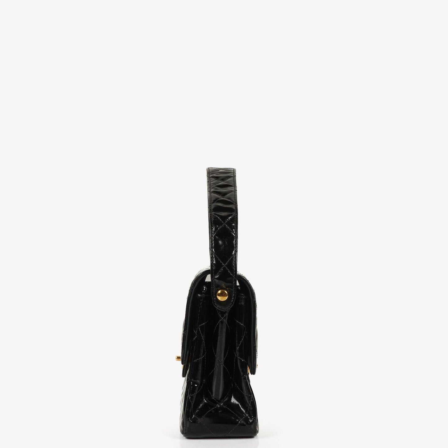 Chanel Medium Double Sided Flap Bag Black Quilted Patent Leather 24K Gold-Plated Hardware