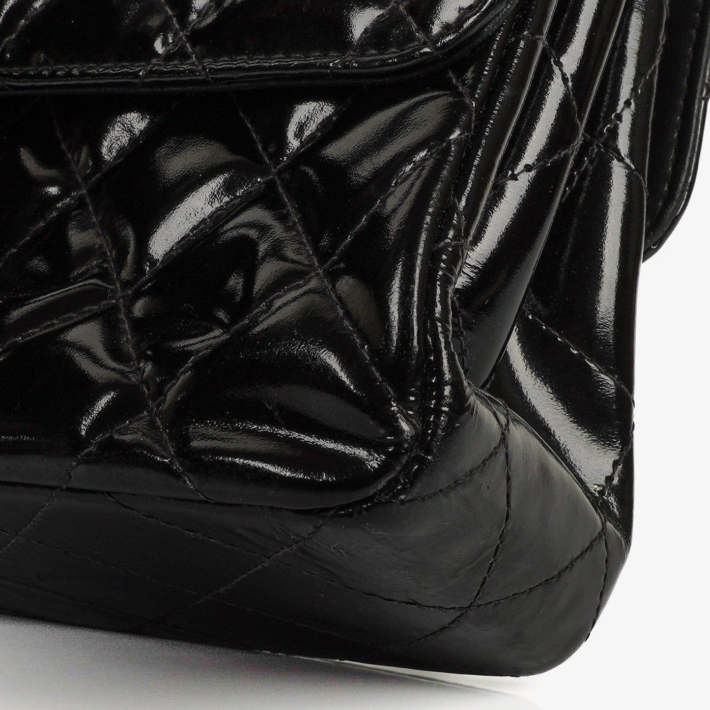 Chanel Medium Double Sided Flap Bag Black Quilted Patent Leather 24K Gold-Plated Hardware