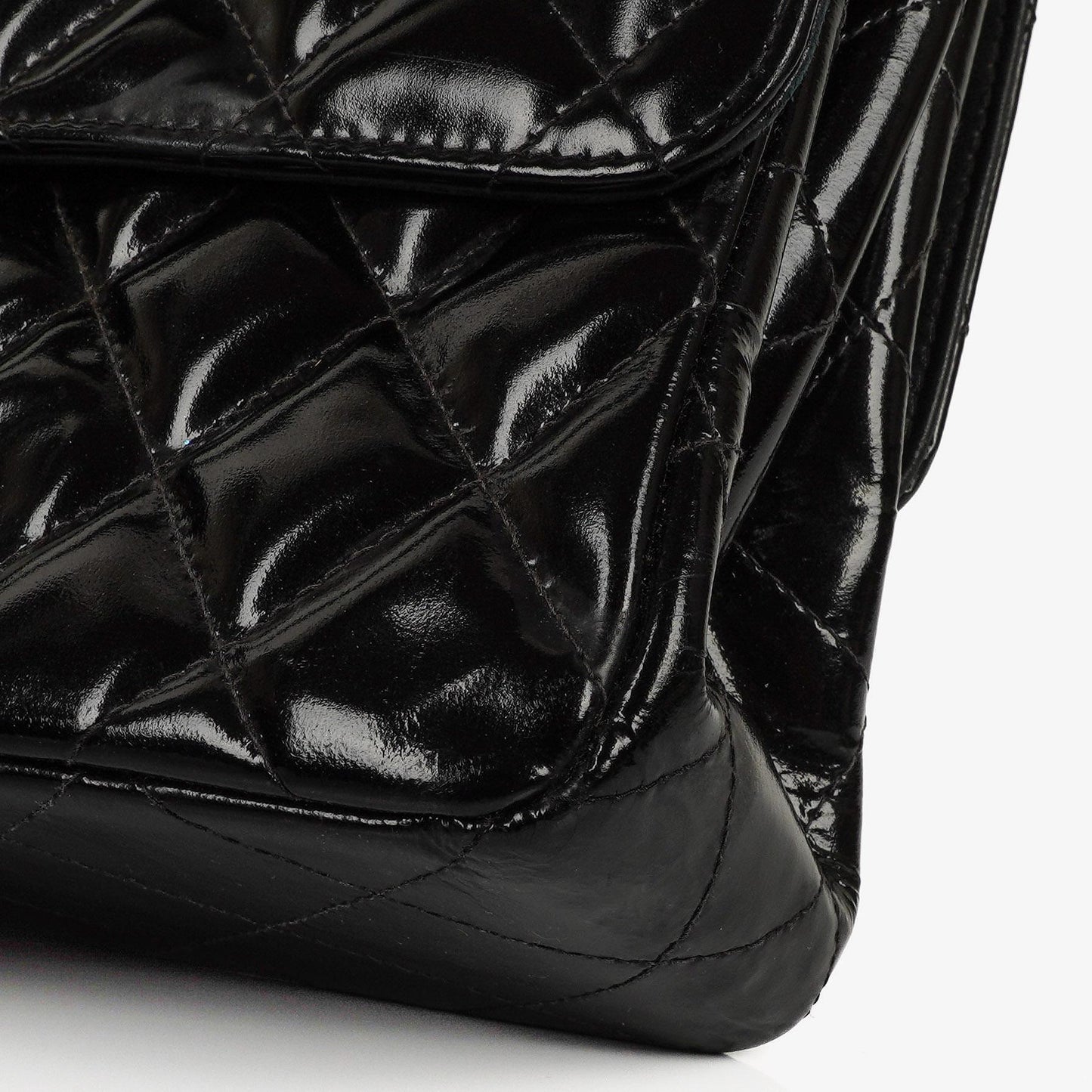 Chanel Medium Double Sided Flap Bag Black Quilted Patent Leather 24K Gold-Plated Hardware