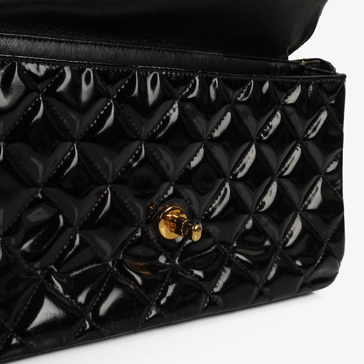 Chanel Medium Double Sided Flap Bag Black Quilted Patent Leather 24K Gold-Plated Hardware