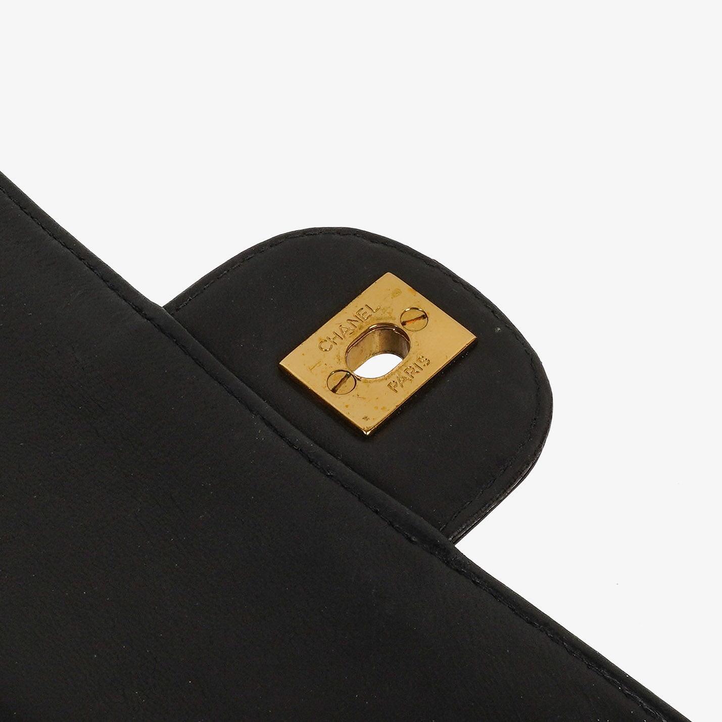 Chanel Medium Double Sided Flap Bag Black Quilted Patent Leather 24K Gold-Plated Hardware