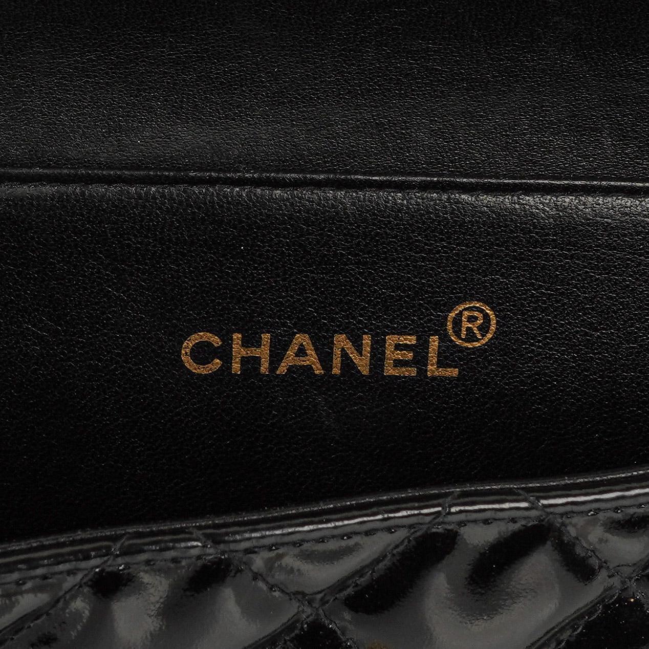Chanel Medium Double Sided Flap Bag Black Quilted Patent Leather 24K Gold-Plated Hardware