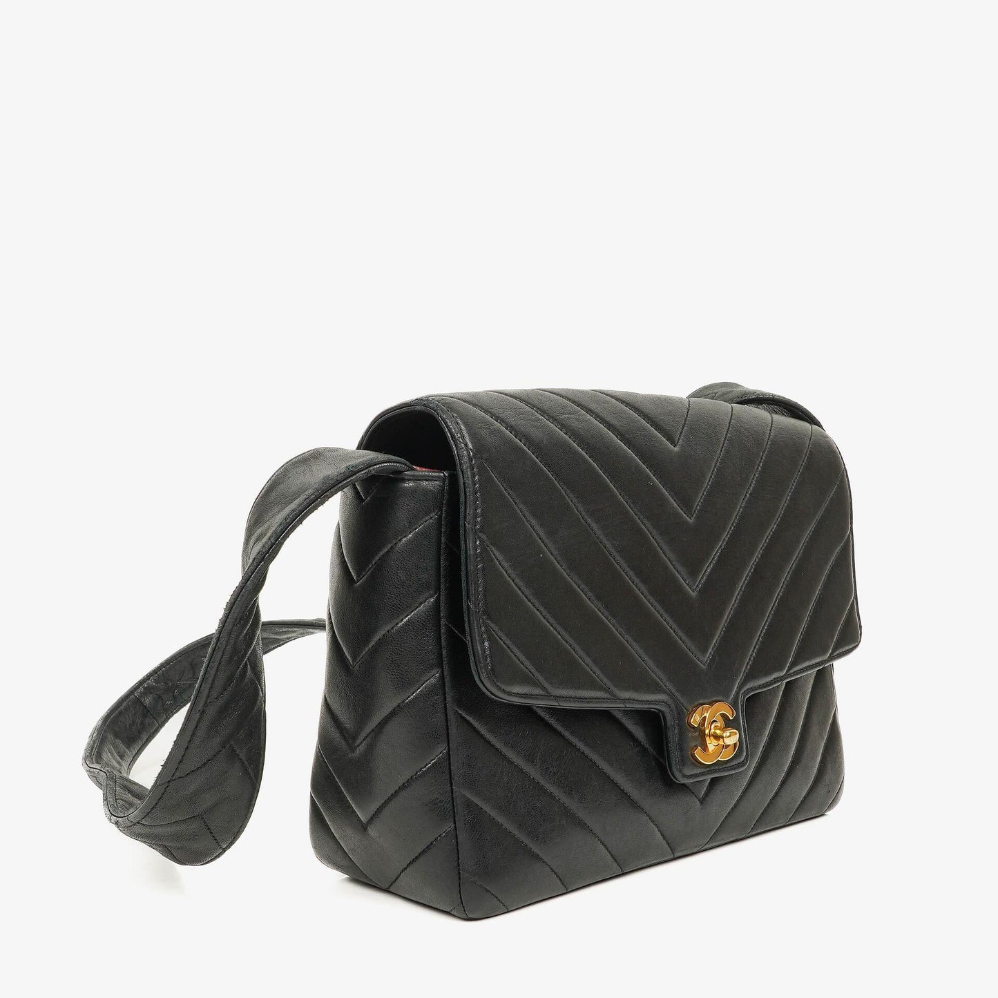 Chanel Medium Flap Bag Black Chevron Lambskin 24K Gold-Plated Hardware
