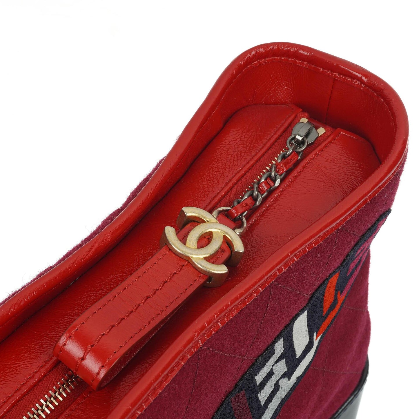 Chanel Medium Gabrielle Hobo Burgundy Quilted Felt And Navy Calfskin Bag With Gold-Tone, Silver And Aged Silver Hardware