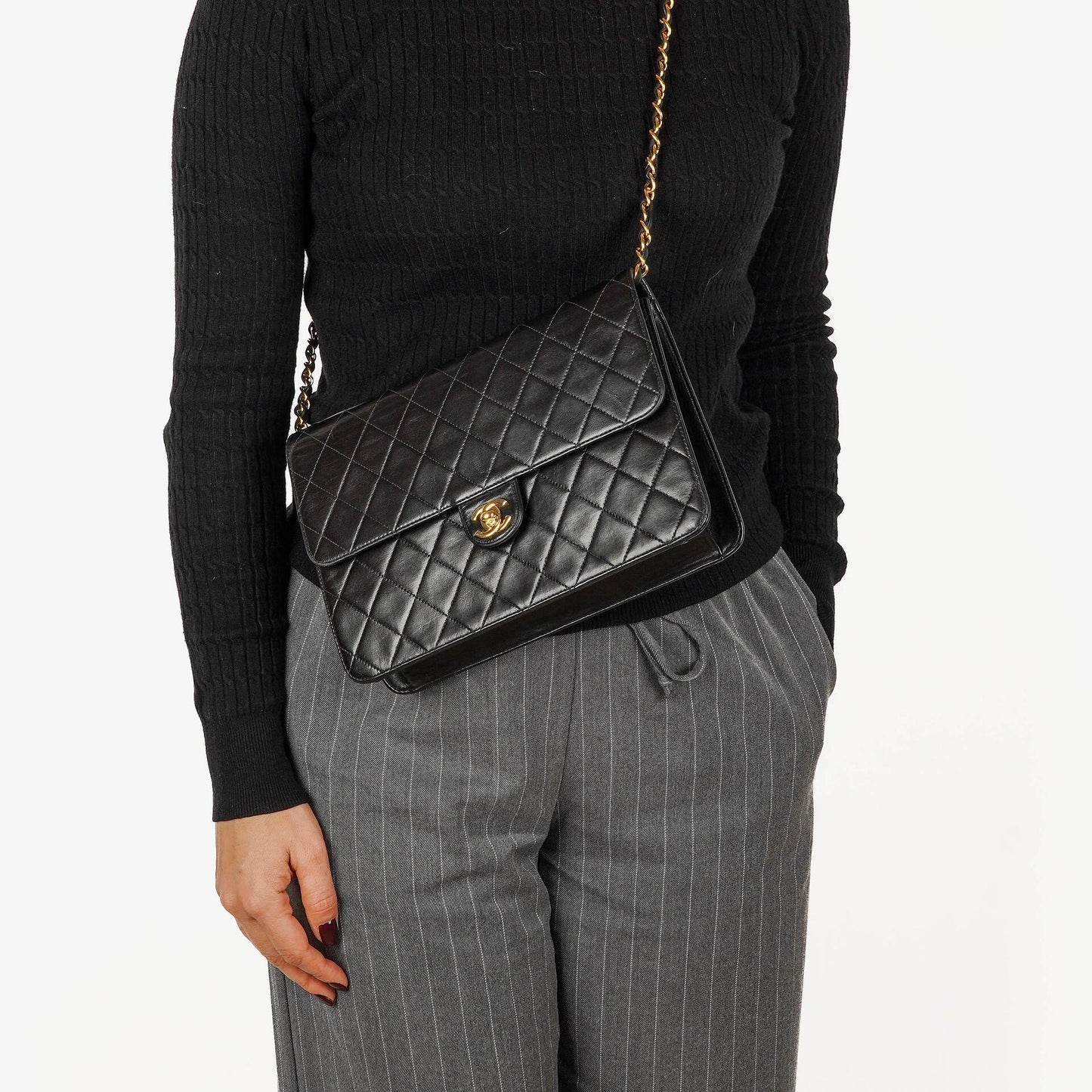 Chanel Medium Single Flap Bag Black Quilted Lambskin With Gold-Tone Hardware