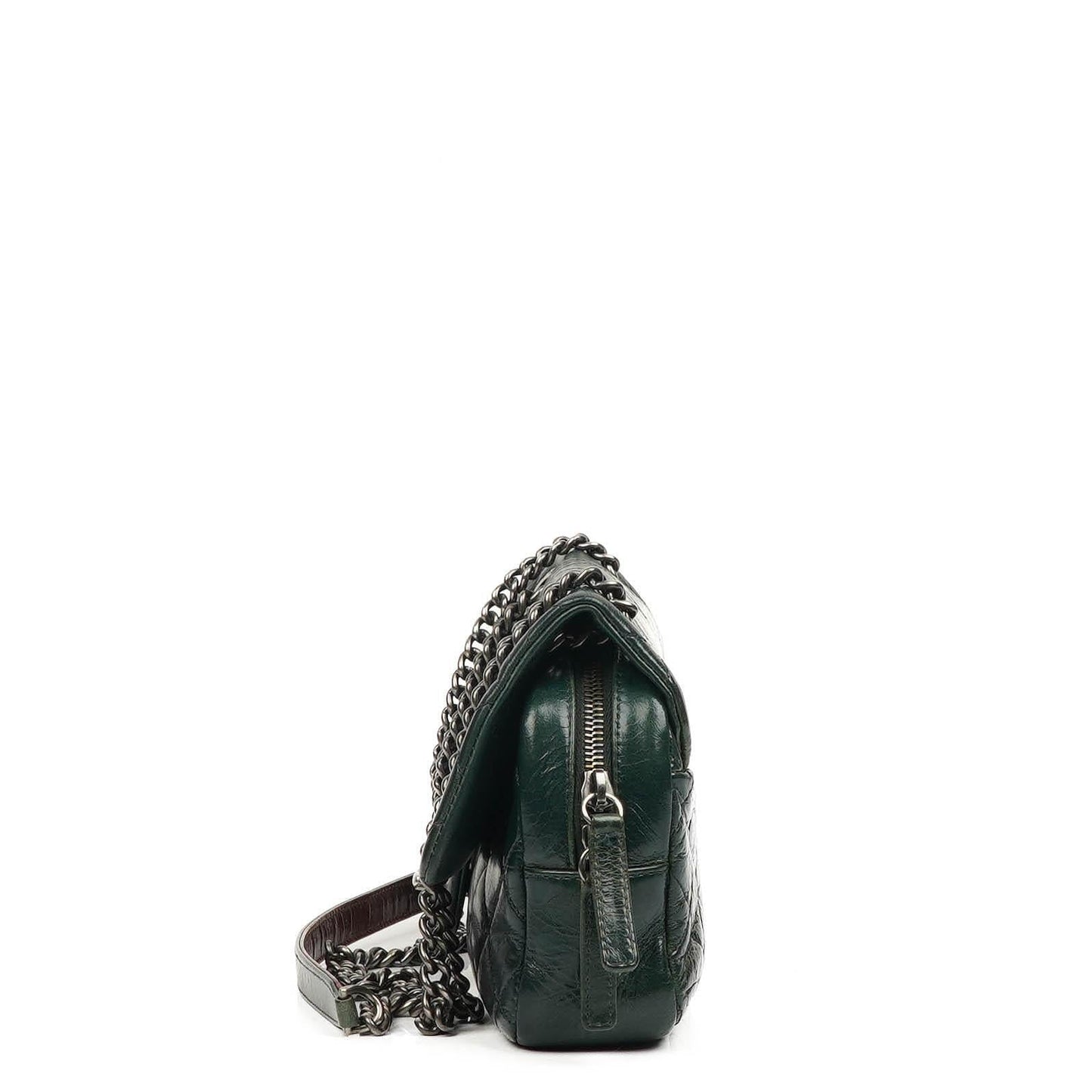 Chanel Medium Single Flap Bag Due Color Green Quilted Glazed Calfskin Ruthenium Hardware