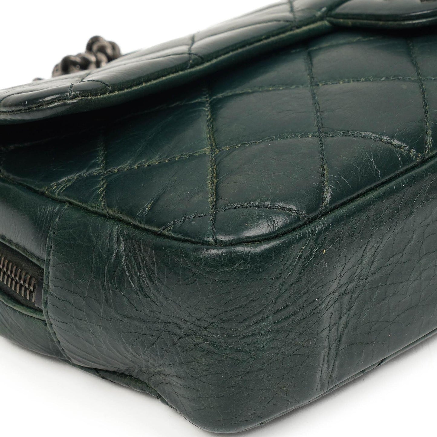 Chanel Medium Single Flap Bag Due Color Green Quilted Glazed Calfskin Ruthenium Hardware