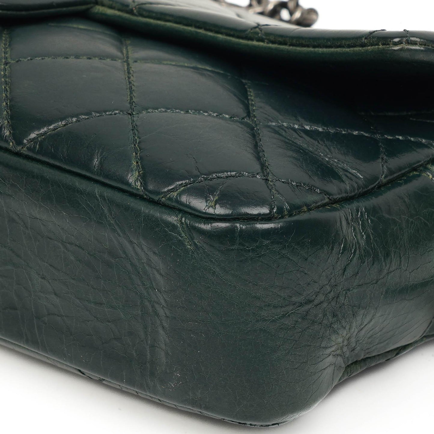 Chanel Medium Single Flap Bag Due Color Green Quilted Glazed Calfskin Ruthenium Hardware