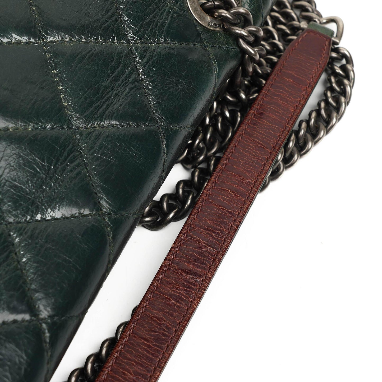 Chanel Medium Single Flap Bag Due Color Green Quilted Glazed Calfskin Ruthenium Hardware