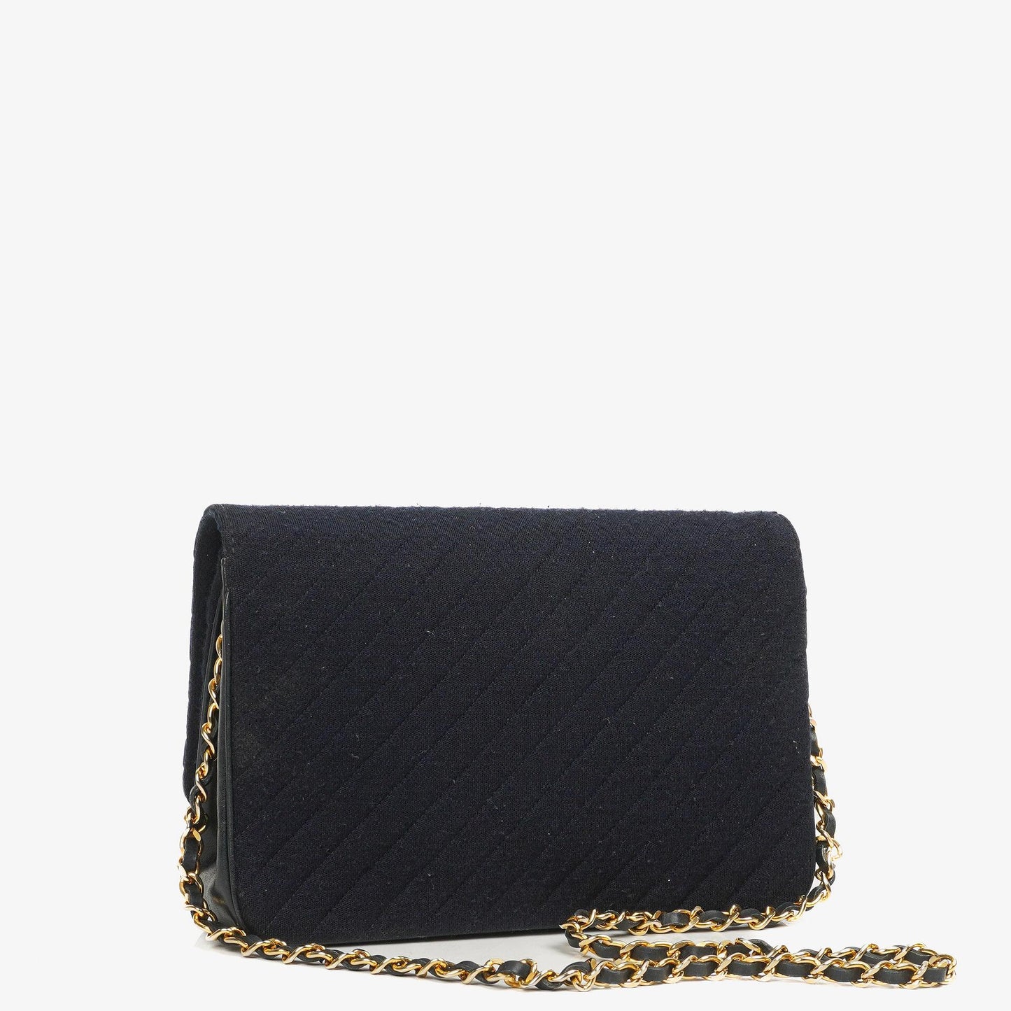 Chanel Medium Single Flap Bag In Navy Diagonal Quilted Jersey And Leather With 24K Gold-Plated Hardware