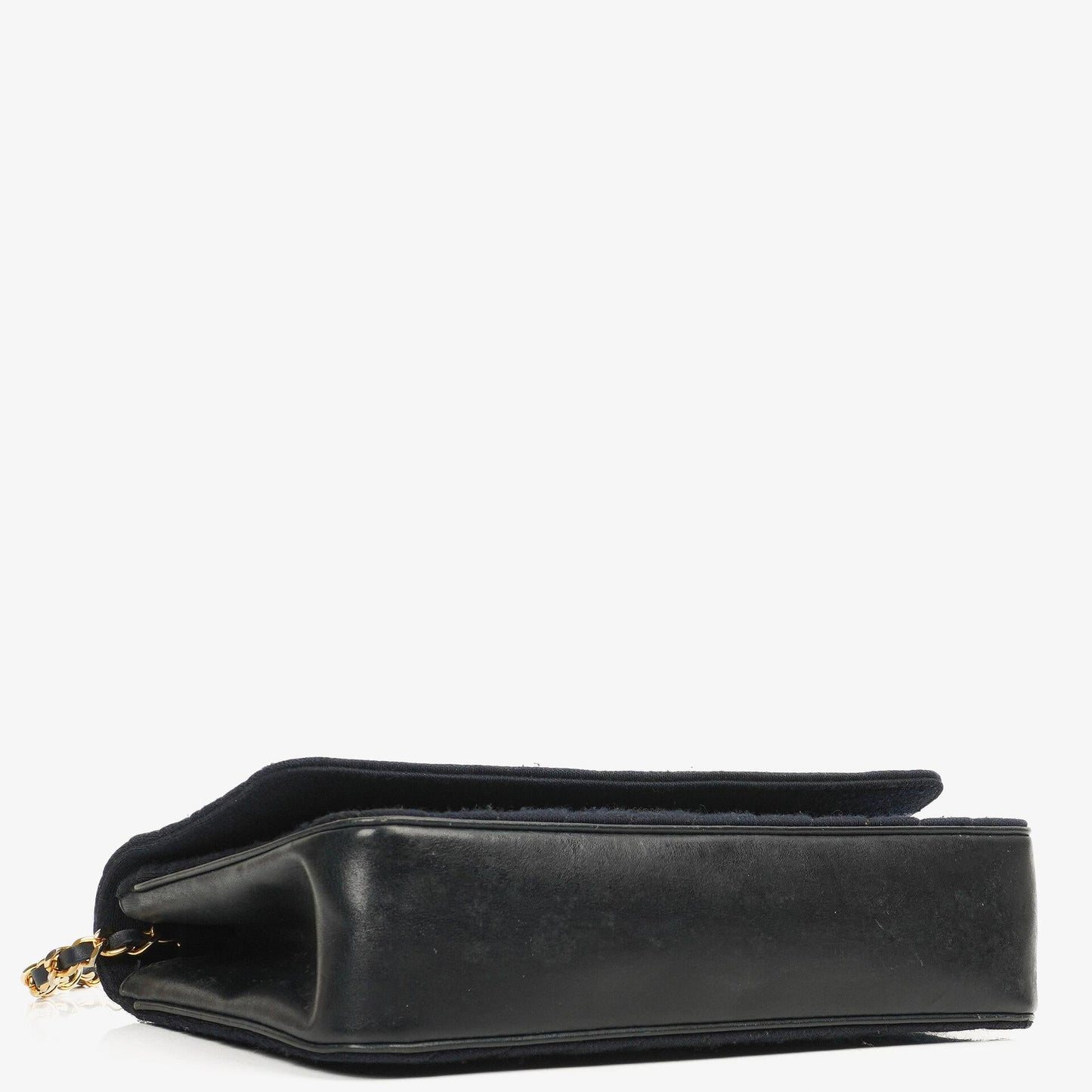 Chanel Medium Single Flap Bag In Navy Diagonal Quilted Jersey And Leather With 24K Gold-Plated Hardware